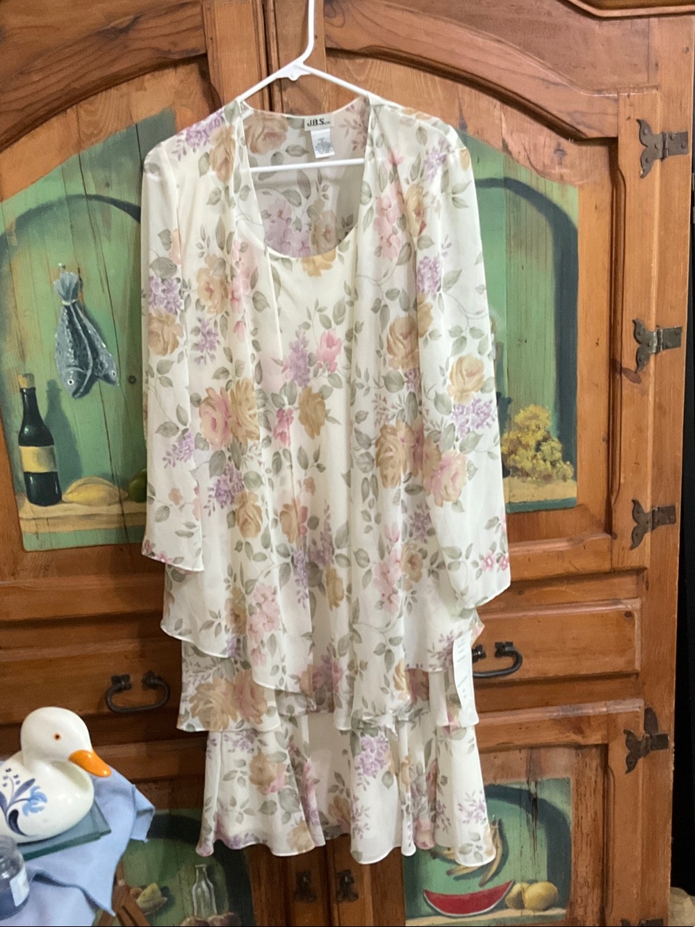 J.B.S. Floral Ivory Chiffon Dress With Jacket